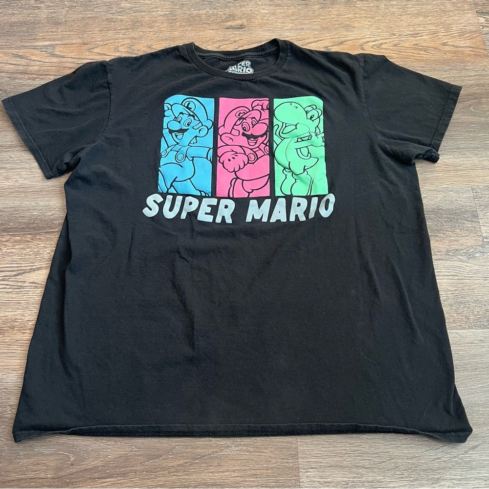 Super Mario Graphic T-Shirt Men’s Large Black Nintendo Retro Tee Movie Casual
